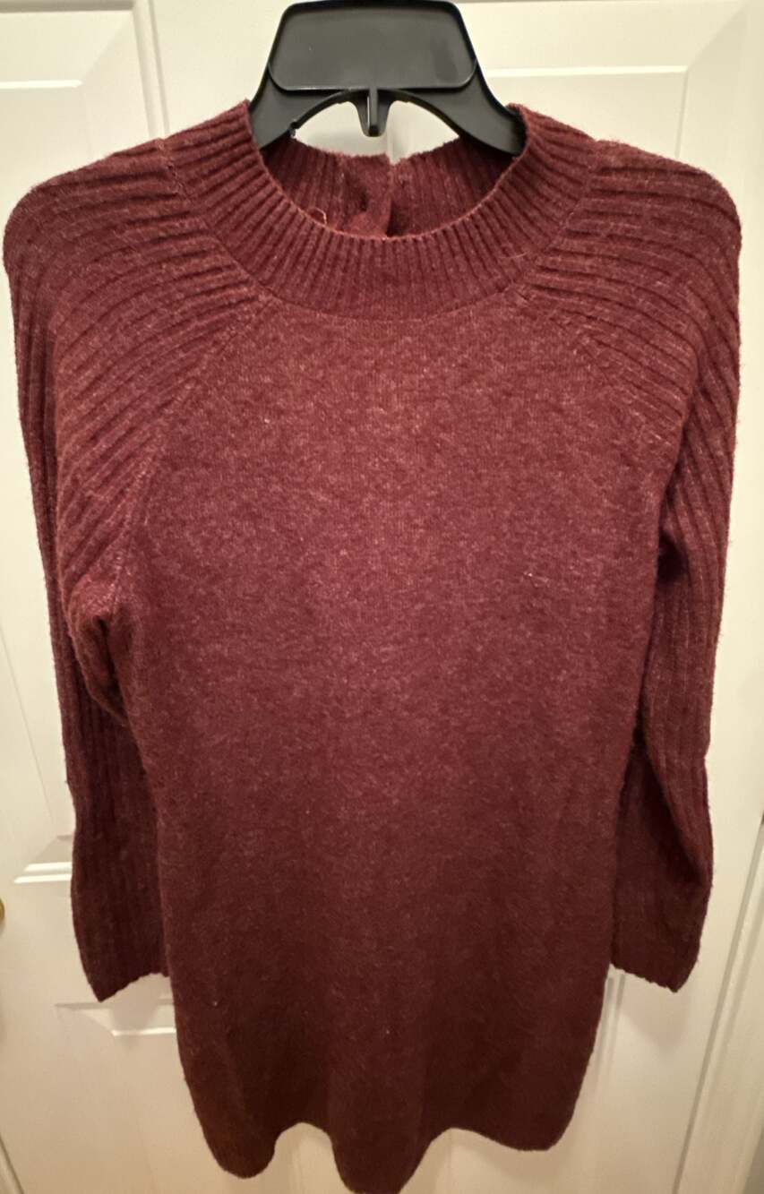 Abercrombie & Fitch Burgundy Red Ribbed Knit Button Back Mock Neck Sweater Dress
